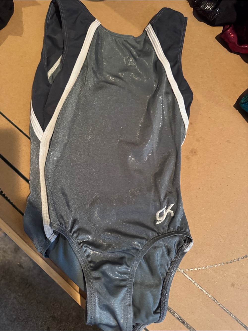 GK Girls' Dark Gray Shimmer One-Piece Leotard